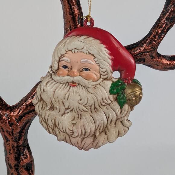 Vtg Santa Christmas Ornament Profile China Double Side Head Holiday Tradition - Picture 1 of 9